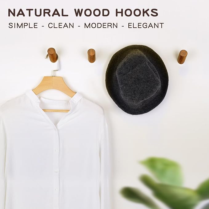 Wood Wall Hooks, 4 Pack Coat Hooks Wall Mounted, Rustic Wooden Heavy Duty Robe - Image 2