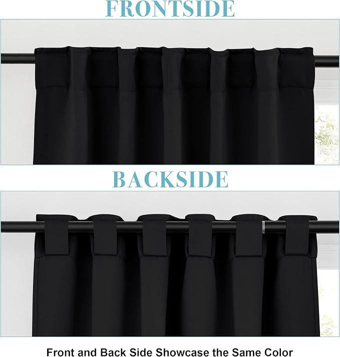 RYB HOME Short Black Curtains for Bedroom, W42 x L63 inch, 2 Panels - Image 3