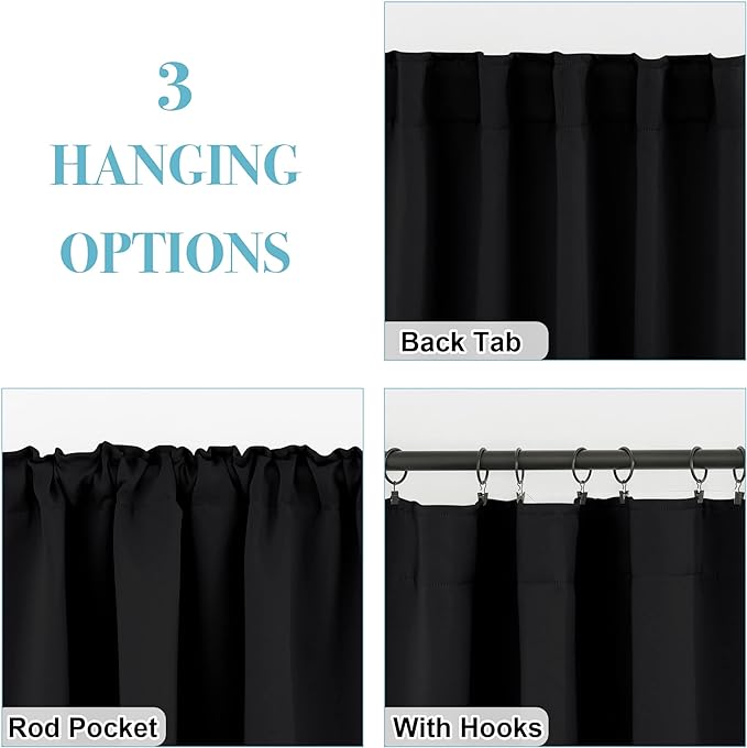 RYB HOME Short Black Curtains for Bedroom, W42 x L36 inch, 2 Panels - Image 6