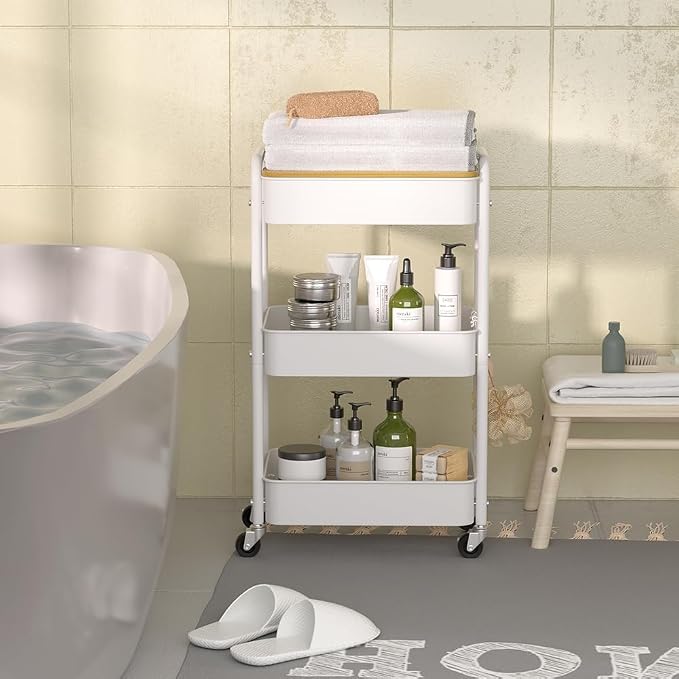 3 Tier Metal Utility Cart, Rolling Storage Cart - Image 7