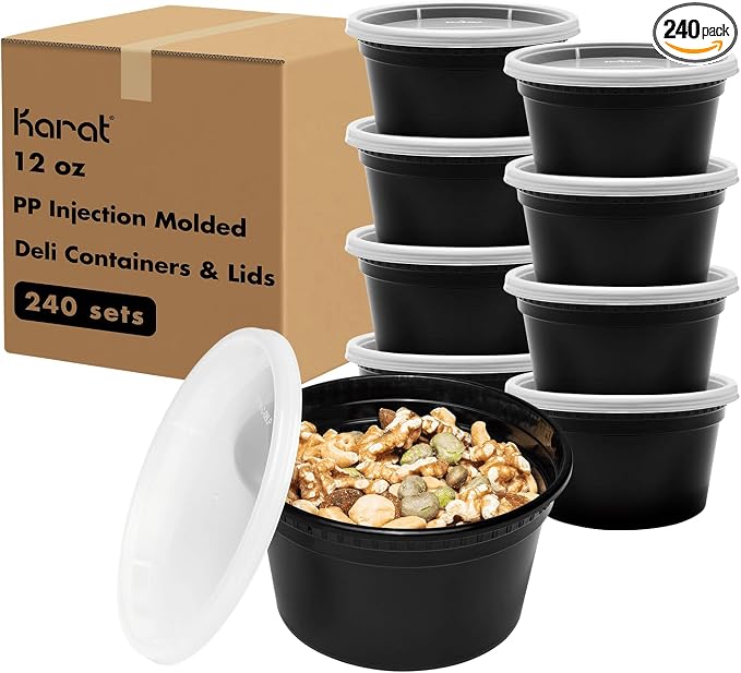 Karat [12oz - 240 ct Black PP Injection Molded Round Deli Containers by Karat