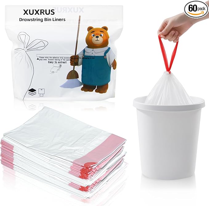 3 Gallon Trash bag Small White Drawstring Trash Bags, Tear-Free Heavy Duty by XUXRUS