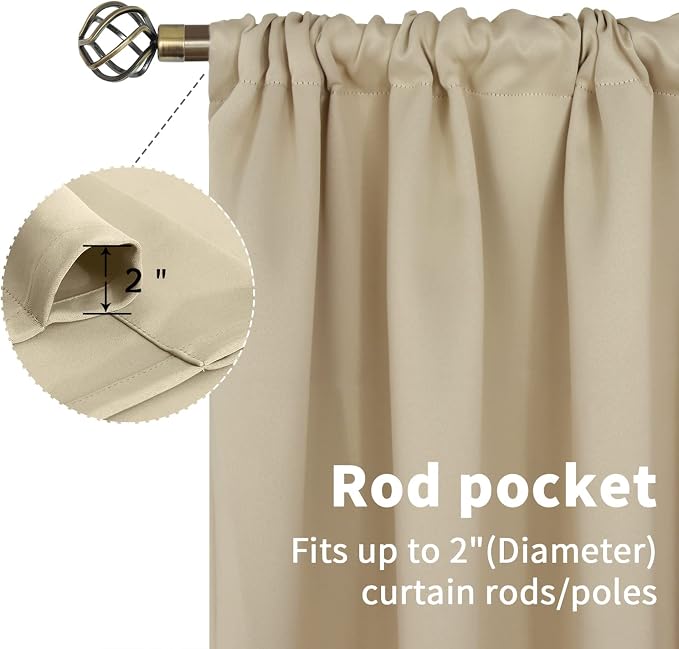 BGment Beige Room Darkening Curtains 72 Inches Long - Image 4