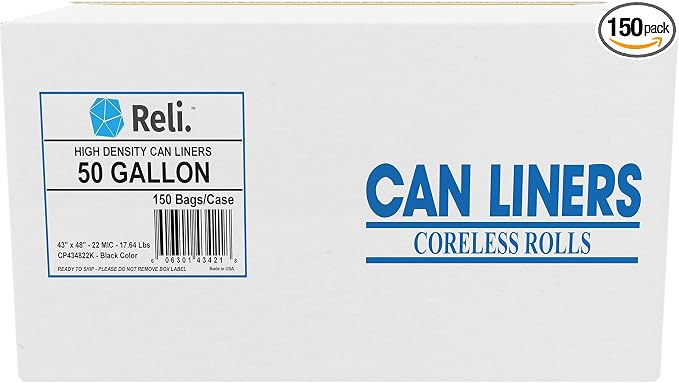 Reli. Premium 50 Gallon Trash Bags | 150 Count | Made in USA | Heavy Duty | by Reli
