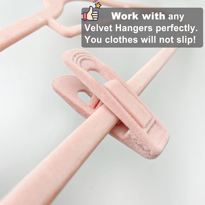 Light Pink Velvet Hangers Clips 40 PCS, Non-Slip Finger Clip - Image 3