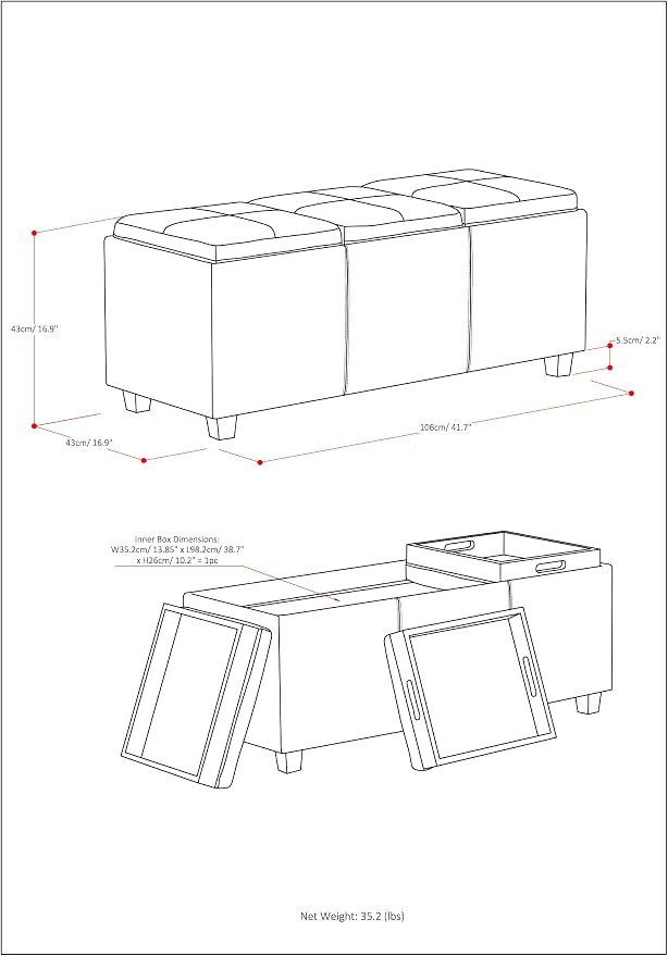 SIMPLIHOME Avalon 42 Inch Wide Contemporary Rectangle Storage Ottoman in Slate - Image 12