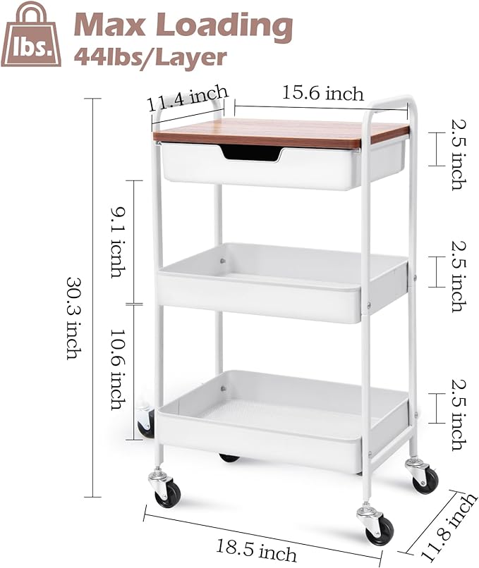 TOOLF 3-Tier Metal Utility Rolling Cart - Image 6