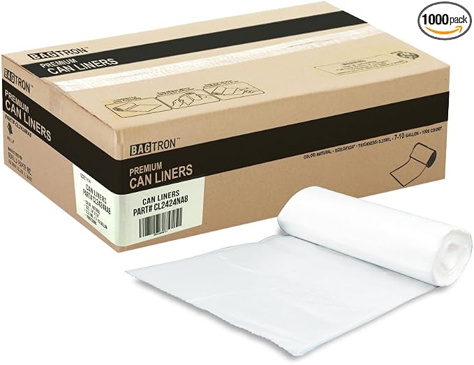 7-10 Gallon Trash Bags, 8 Micron High Density Garbage Can Liners Bulk, Natural by Bagtron