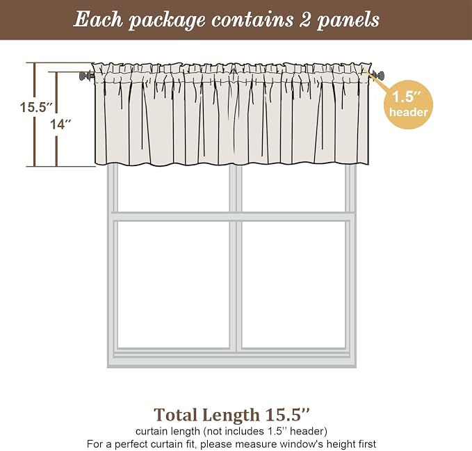 Chyhomenyc Sheer Valances for Windows 2 Pieces, 42Wx14L Inches Small Valance - Image 3