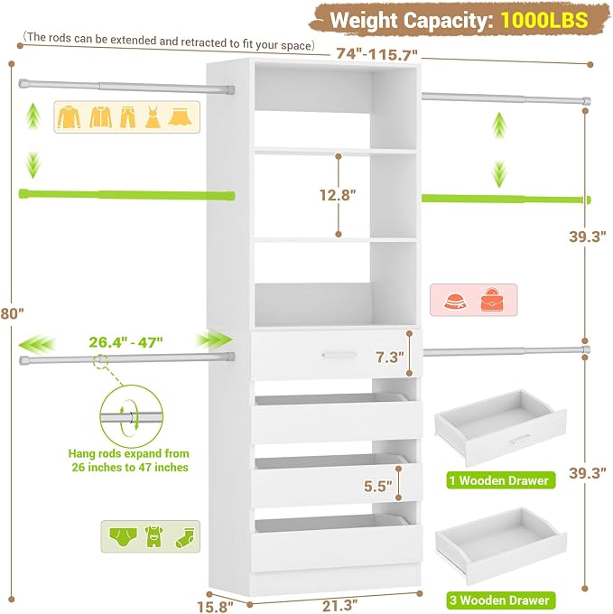 Aheaplus Closet System, 4-9Ft Closet Organizer - Image 7