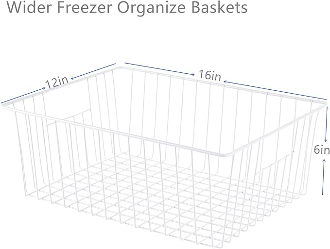 16" L x 12" W Wider Freezer Storage Organizer Baskets Container, Metal Wire - Image 7