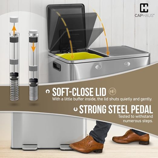 CAPHAUS Black Dual Trash Can w/Double Lid, Trash & Recycle Bins Combo, - Image 4
