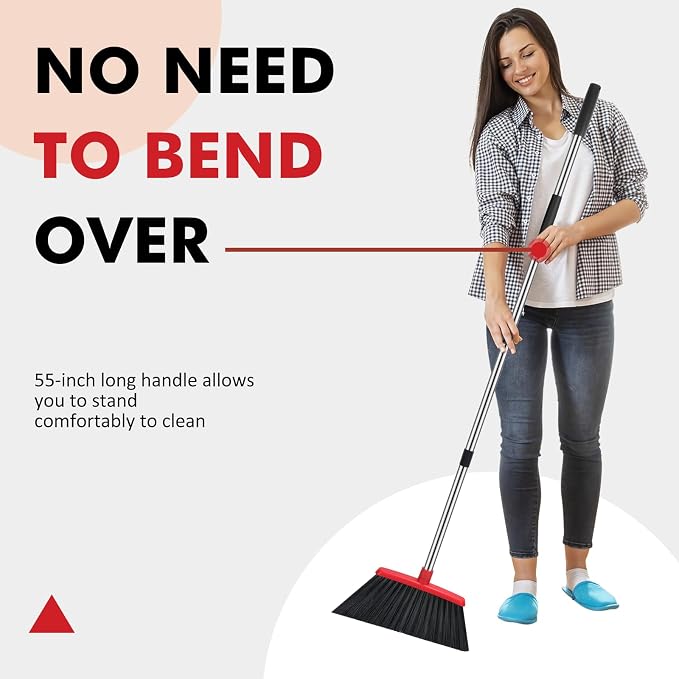 Heavy Duty Broom, 55 Inch Long Handle Outdoor Large Angle Brooms, Commercial - Image 3