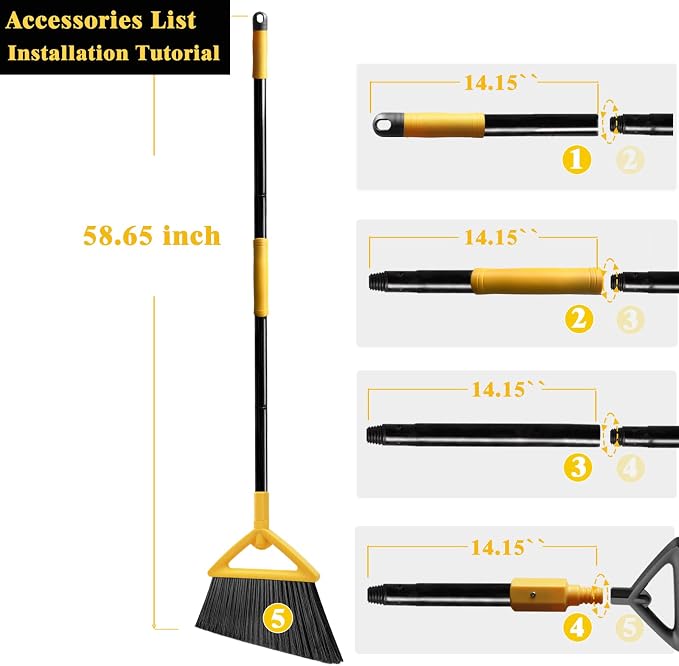 Heavy Duty Broom Outdoor and Indoor, 3 Pack Upgraded Commercial Angle Brooms - Image 6