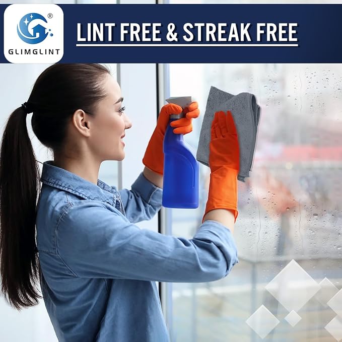 GLIMGLINT Grey Microfiber Cleaning Cloth, 12 Pack Cleaning Towels - Image 5