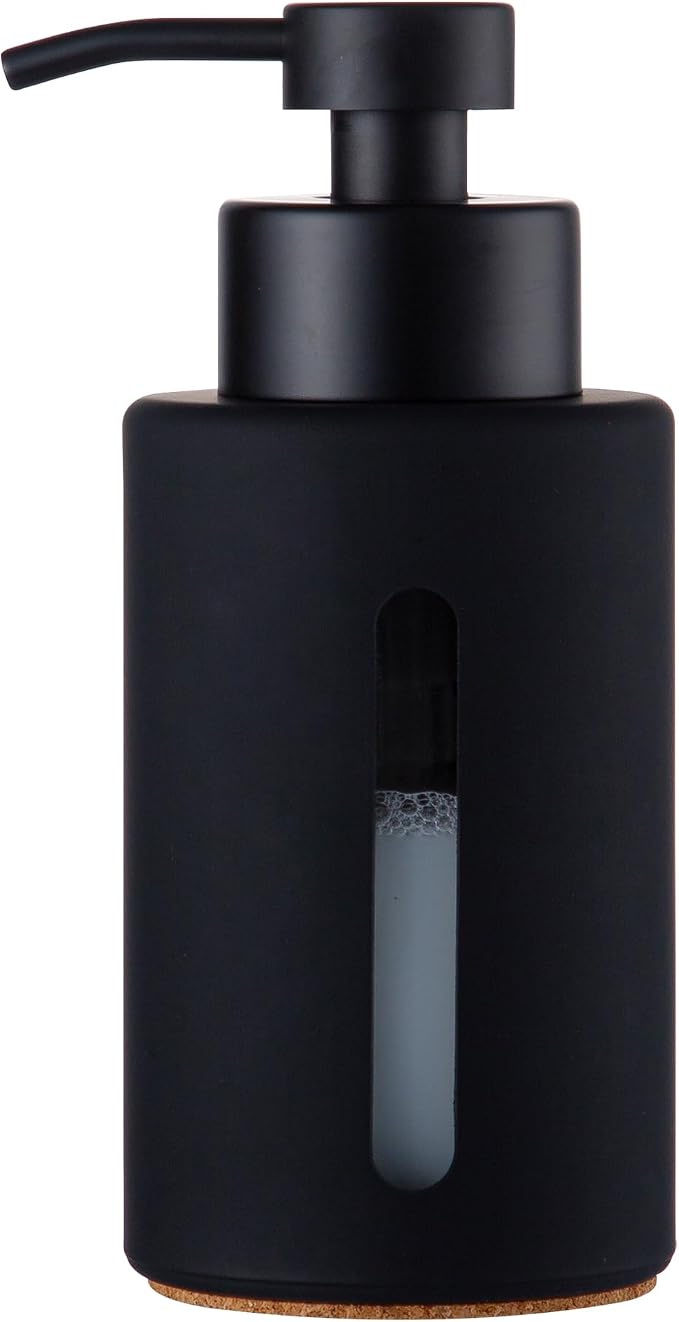 Enra Bathroom Soap Dispenser, 12oz Glass Black Soap Dispenser Stainless Steel by Enra