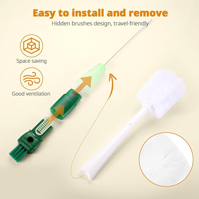 OUTXE 5 Pack Bottle Brush Set, 5-in-1 Water Bottle Cleaner Brush, 3 Straw Brush - Image 3