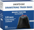 Ultra Strong 30 Gallon Drawstring Trash Bags, Unscented 120 Count Garbage Bags by Emergiene