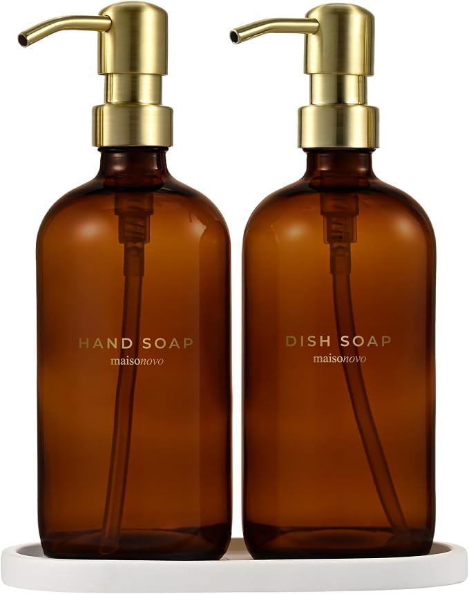 MaisoNovo Soap Dispenser 3-Piece Set | 16.9oz Amber Bottles by MaisoNovo-TheArtofSustainableLiving