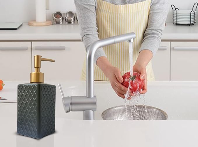 Gold Soap Dispenser for Bathroom, Retro Black Square Lotion Dispenser, - Image 4