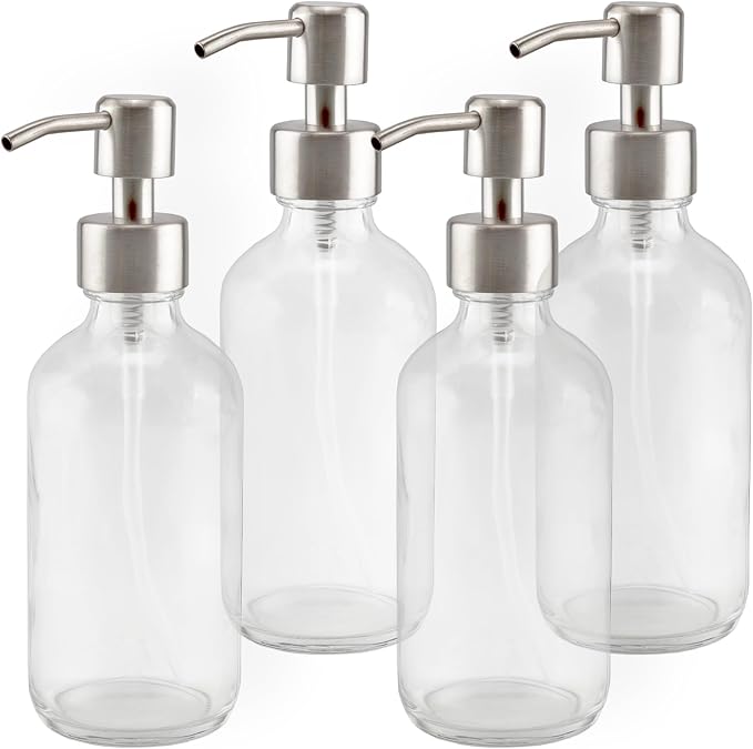 Cornucopia Brands 8-Ounce Clear Glass Boston Round Bottles w/Stainless Steel by CornucopiaBrands