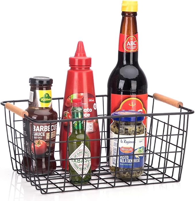 LeleCAT Wire Baskets with Wooden Handles Wire Storage Organizer Bin Baskets - Image 4