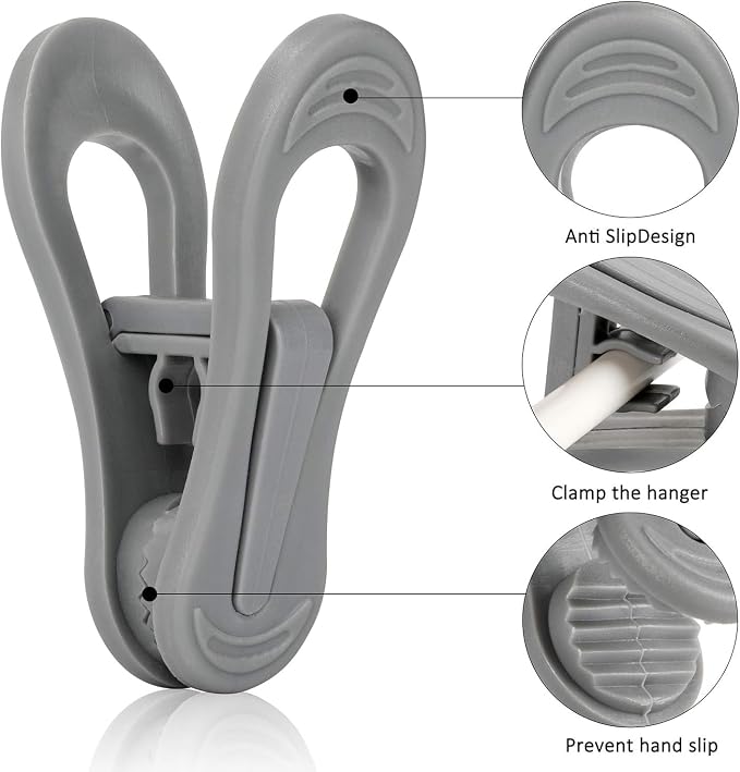 Tinfol 24pc Grey Plastic Hanger Clips, Strong Pinch Grip Finger Clips - Image 2