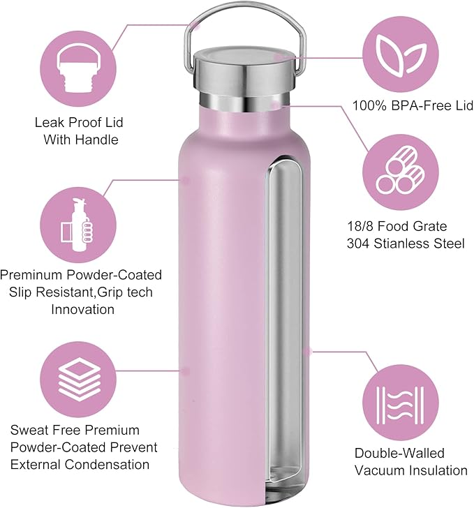 Neihepal 20 oz Insulated Water Bottles Bulk 8 Pack, Stainless Steel Double Wall - Image 3