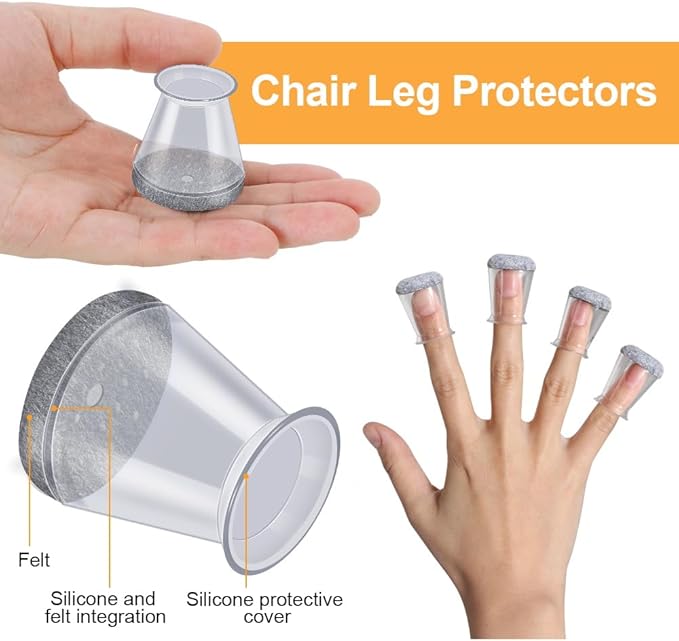 32 Pcs Chair Leg Protectors for Hardwood Floors, Silicone Felt Furniture Leg - Image 3