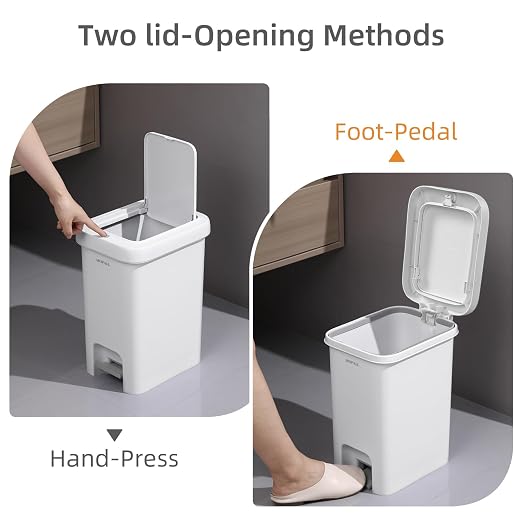 MOPALL Trash Can with Lid, Garbage Can with Press Top & Foot Pedal, Kitchen - Image 2