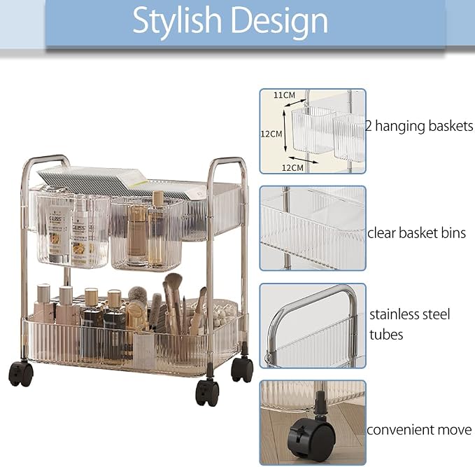 2-Tier Utility Rolling Cart Storage Organizer Sofa Side Table - Image 6
