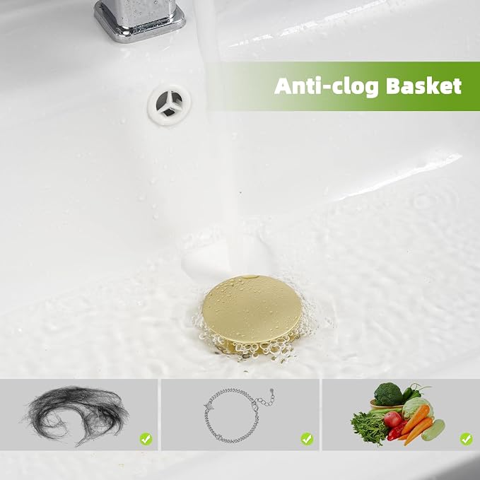 Universal 2PCS Bathroom Sink Stopper 2 in 1 Pop Up Metal Sink Drain Strainer - Image 3
