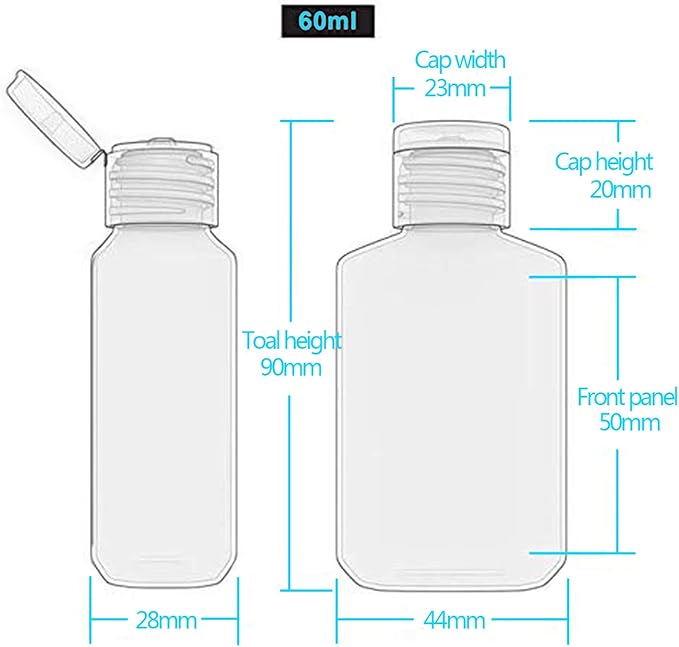 2oz Empty Hand Sanitizer Travel Size Bottles, Refillable Clear Plastic - Image 3