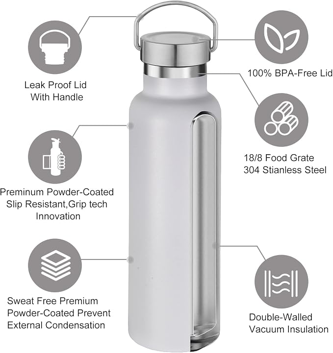 Neihepal 20 oz Insulated Water Bottles Bulk 8 Pack, Stainless Steel Double Wall - Image 3
