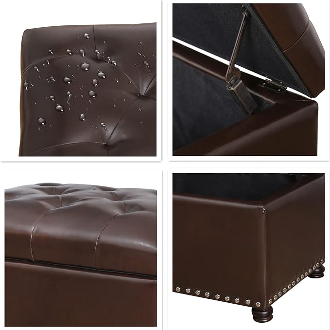24'' Leather Storage Ottoman Rectangular Foot Rest Stool - Image 5
