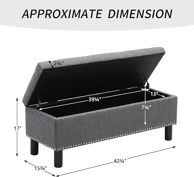 Furnimart 42.5 Inch Storage Ottoman Bench, Flip Top End of Bed Storage Bench - Image 2