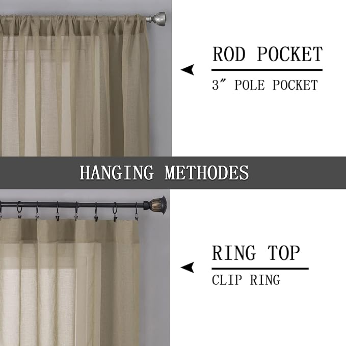 Tollpiz Short Sheer Curtains Living Room Linen Textured Curtain Sheers Light - Image 5