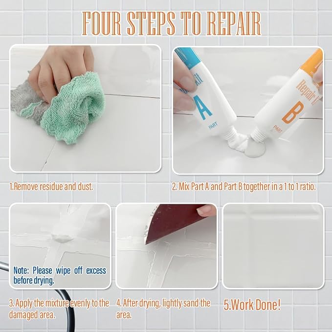 Porcelain Repair Kit White, Sink & Tub Repair Kit to Quickly Fix Tub Chips and - Image 6