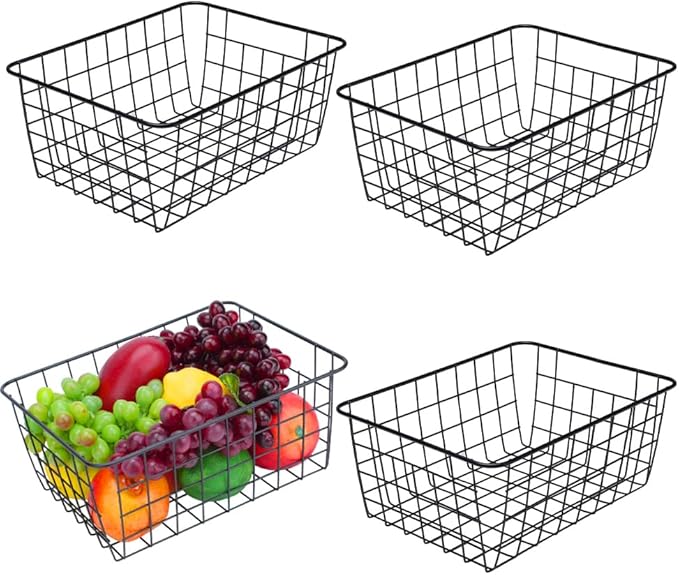 LeleCAT Wire Baskets with Handles Wire Storage Organizer Bin Baskets, Bedrooms - Image 4