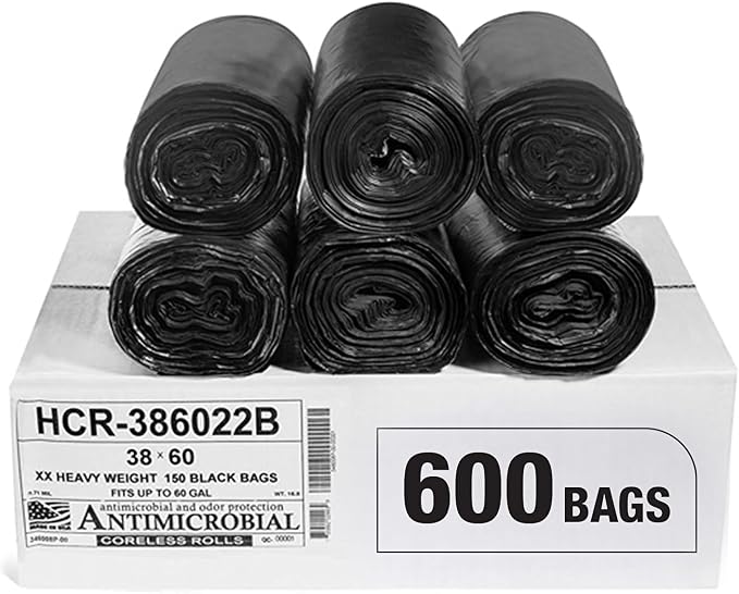 Aluf Plastics High Density Trash Bags, 60 Gallon, 22 Micron, by AlufPlastics