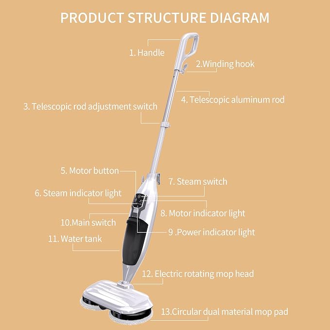Steam Mop with 13 Accessories, Steam Cleaner - Image 9