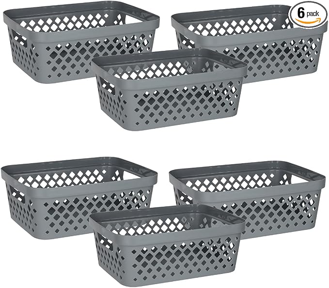 Glad Plastic Storage Basket Set, Value Pack of 6 | Open Storage Bins by GladTrashFoodStorage