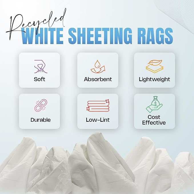 Recycled White Sheeting Cleaning Rags – Lint Free White Cotton Cloths - Image 5