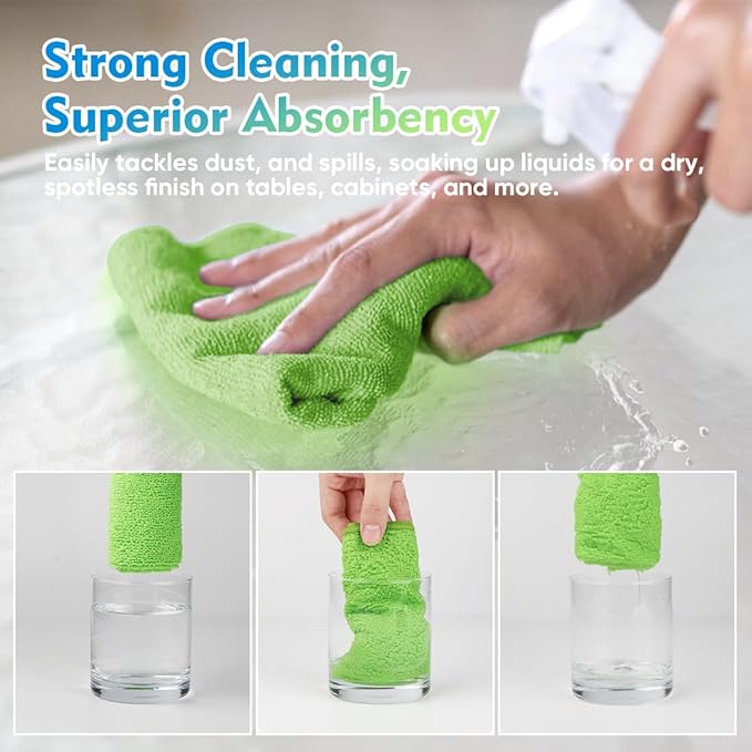 HOMEXCEL Green Microfiber Cleaning Cloth 12 Pack, 12.5 x 12.5 inch Microfiber - Image 5