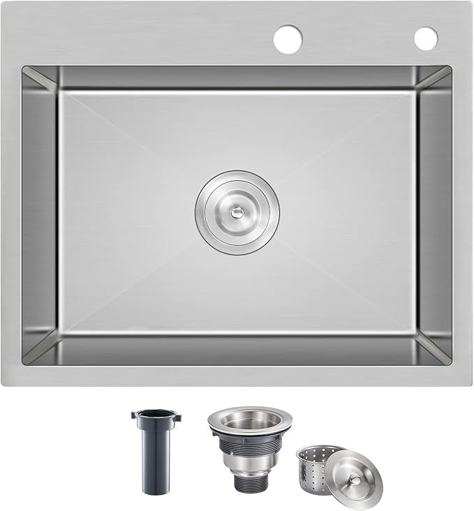 21.6x17.7 inch Drop in Kitchen Sink, Handmade 304 Stainless Steel Sink by OUGOO