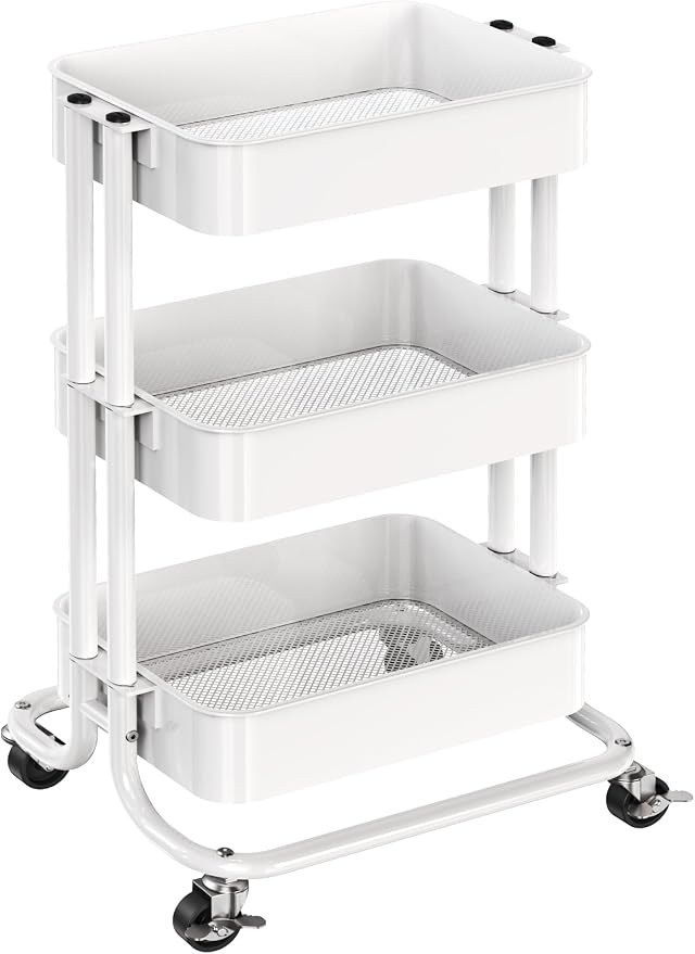 Pipishell 3 Tier Metal Rolling Utility Cart, Heavy-Duty Storage Rolling Cart by Pipishell