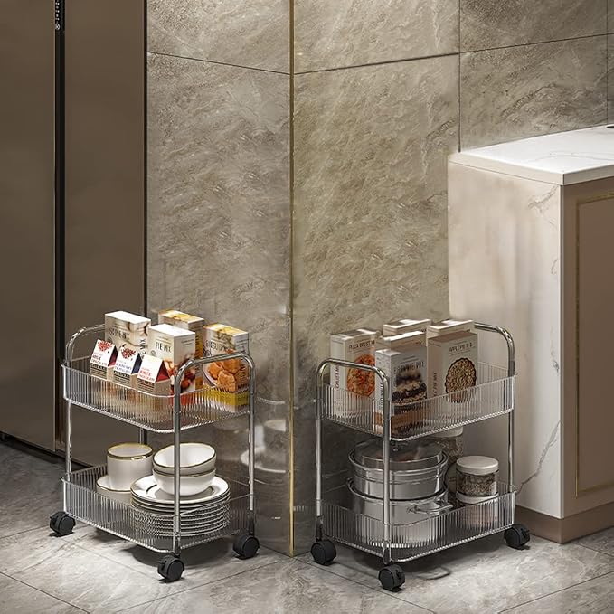 2-Tier Utility Rolling Cart Storage Organizer Sofa Side Table - Image 2
