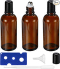 100ML Roller Bottles for Essential Oil, 3 Pack Empty Amber Glass Roller Bottle by HEYLEAYAR
