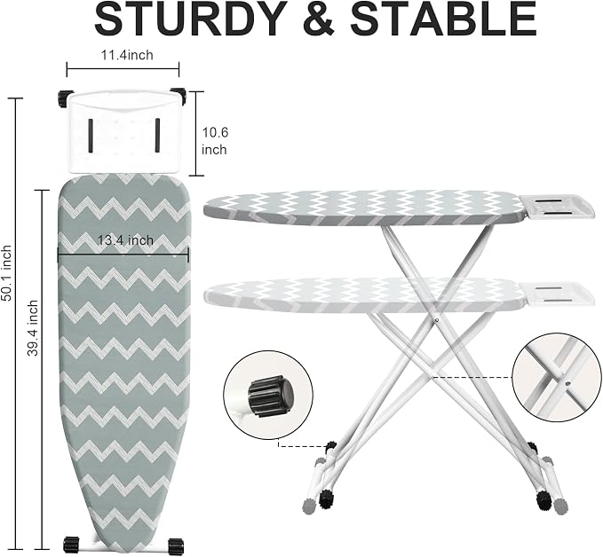 Ironing Board, Foldable Ironing Board Adjustable Height Compact Iron Board - Image 5