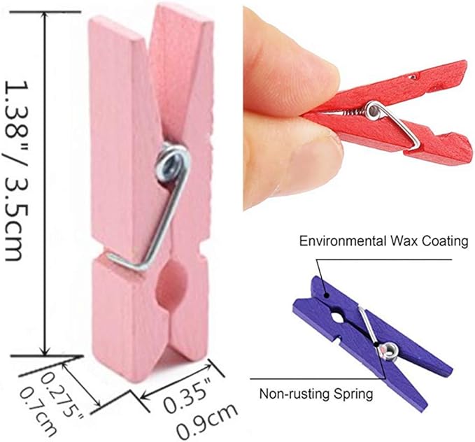 DurReus Sturdy Clothes Pegs Clamps DIY Craft Mini Colored Wood Clothespins Clip - Image 3
